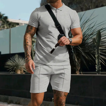 Riolio New Men's Suit Summer Casual Sportswear Waffle Solid Color Loose Lapels T-shirt and Shorts Two-Piece Set Free Shipping